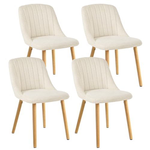 Goeurvant Lot de 4 Chaises de Salle à Manger Blanches avec Pieds en Bois, Chaises de Cuisine Rembourrées en Tissu Chenille, pour Salle à Manger, Cuisine,...