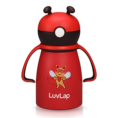Luv Lap Double Walled Steel Body Weighted Straw Sipper, Long Retention of Temperature of hot & Cold Beverages, one Touch Opening, High Grade SS304 Steel, BPA Free, 6m+, Red, 550 ml
