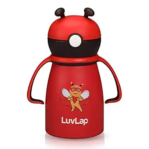 LuvLap Steel Body Soft Silicon Straw Sipper, one Touch Opening, High Grade SS304 Steel, BPA Free, 6m+, Red, 550 ml