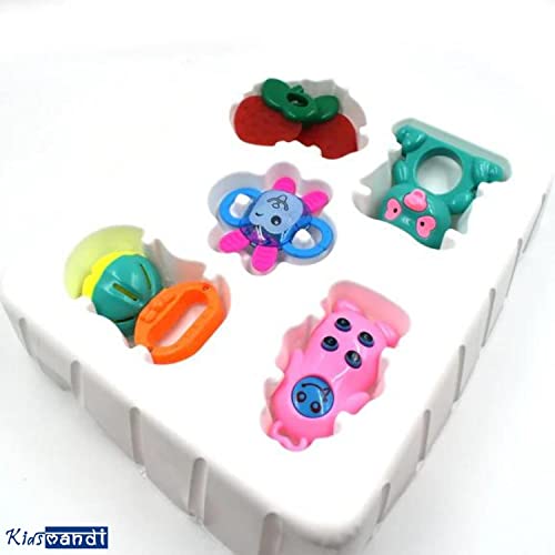 Image of Kids Mandi Non Toxic Plastic Colourful Lovely Attractive Baby Rattle & Teether Toys Set of 6 Pcs for Babies, Toddlers, Infants & Children (Multicolour)