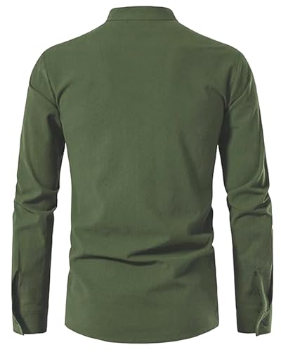LUYANA Leinenhemd Herren Langarm Freizeithemd Ghillie Kilt Shirt Armeegrün L