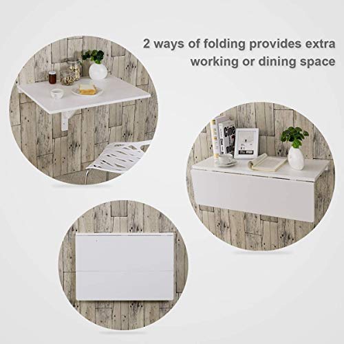 Reuniong Wall-Mounted Drop-Leaf Foldable Table, Space Saving Laptop Desk, Premium Material, Floating Folding Table W/ 2 Folding Ways, Sturdy Hanging Table For Apartment, Study, Bedroom (White) #TOP4