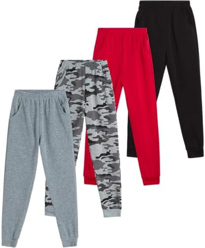 Coney Island Boys Sweatpants - 4 Pack Athletic Sweat Pants with Pocket Soft Boys Joggers Kids Sweatpants (Sizes 5-16), Size 5-6, Black/Heather Grey/Red/Camo