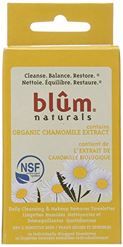 Blum Naturals Daily Dry/Sensitive Skin Towelettes, Chamomile, 10 Count