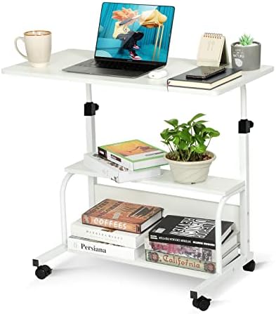Laptop Desk Adjustable Desk Small Standing Desk Home Office Desks for Small Spaces Portable Desk Table for Bedrooms, 31.5" White Uplift Student Study Desk Mobile Rolling Computer Work Desk on Wheels