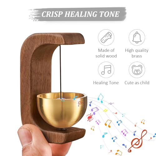 Türgong Aus Holz, 2 Stück Retro Magnetische Türklingel, Magnetische Türglocke aus Holz, Magnetische Holz-Türklingel mit Messingglocke, Wooden C-Shaped Wind, für Tür, Büro, Laden, Café (Walnut*2)