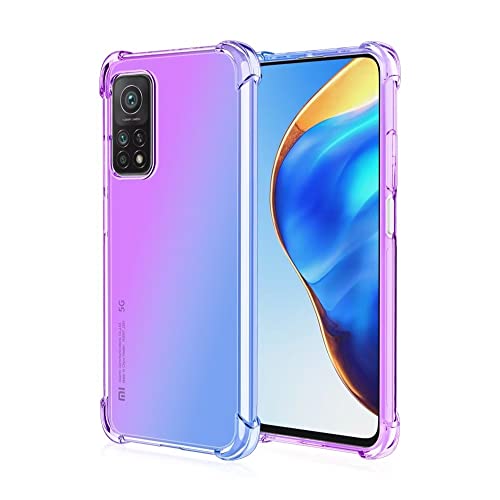 HONLEN Hülle für Xiaomi MI 10T 5G / Xiaomi MI 10T Pro 5G Case, (6.67 Inches) Transparent Farbverlauf Design TPU Silicone Handyhülle, Verstärkung mit Vier Ecken Cover Blau Lila