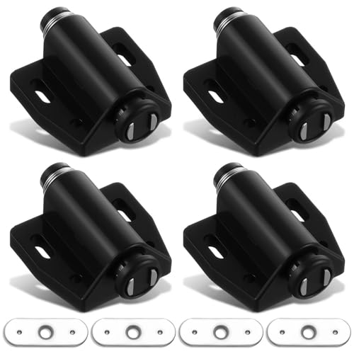 4 Pcs Black Magnetic Touch Latch, Push to Open Cabinet Magnetic Door Latches, Heavy Duty Magnetic-Touch Latches with Screws, Push Release Latch Hardware for Cabinet, Drawer, Cupboard, Door