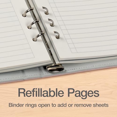 Oxford 6 halkalı profesyonel not defteri, 17,8 x 22,9 cm, doldurulabilir not defteri, fildişi renkli kağıt, 100 yaprak, pembe suni deri kılıf (90005) - Görsel 3