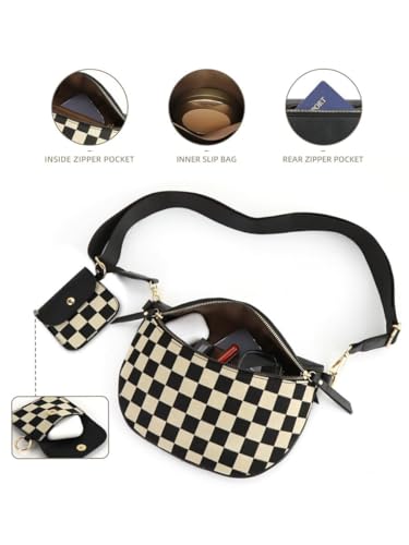 Checkered Crossbody Bags for Women Bum Bag Hobo Satchels Shoulder Wallet Purses3