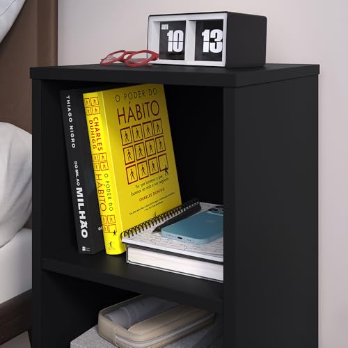 Mesa de Cabeceira Compacta Retrô com Prateleira Charme (Preto)