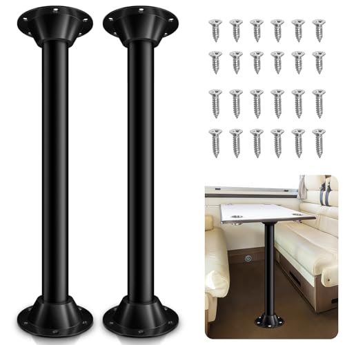 FBULWSEC 29 RV Table Base Mount and RV Table Legs (2 Pack) - Aluminum Black Dinette Pedestal for Camper Trailer Boat Motorhome - Floor Mounting Kit w/Screws Heavy-Duty
