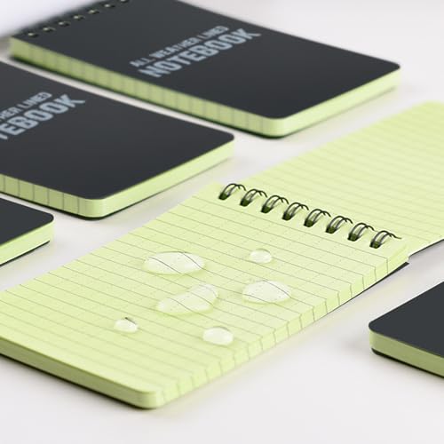 RETON 10 Stück Wasserdichte Notizblock, 3 x 5 Zoll Pocket Notizbuch, Allwetter-Notizblöcke mit Top-Spirale, Taktische Steno Blöcken mit Raster für Aktivitäten im Freien Aufnahmen（Schwarz）