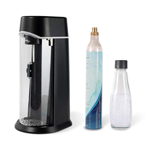 Glasslife Wassersprudler mit Glasflasche im edlen Karaffendesign, erster Sprudler, der auch für große 1,2 l CO2-Zylinder geeignet ist, inkl.