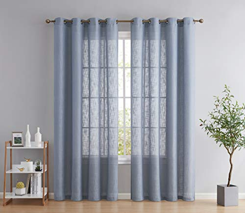 HLC.ME Abbey Faux Linen Textured Semi Sheer Privacy Sun Light Filtering Transparent Window Grommet Short Thick Curtains Drapery Panels for Bedroom & Living Room, 2 Panels (54 W x 63 L, Dusty Blue) by HLC.ME - Used condition - US$10.41