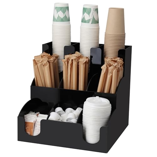 Elraxw 紙コップホルダー カップディスペンサー カップスタンド 3段9セルカップホルダー アクリル製 (ブラック)