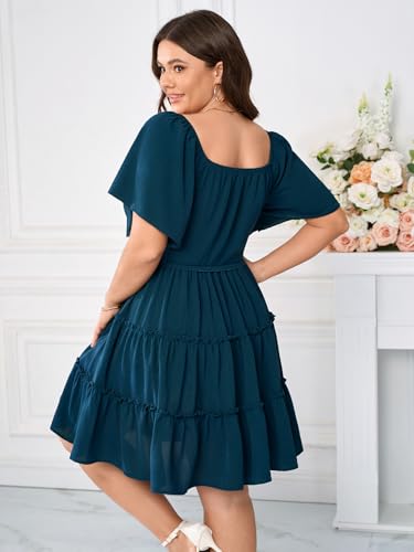 Image of SHESTARR Womens Plus Size Casual Mini Dress Sweetheart Neckline Short Flutter Sleeve Smocked A Line Tiered Ruffle Dresses