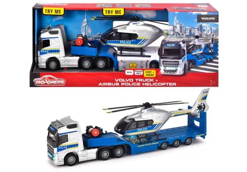 Camion Volvo FH-16 de police Majorette avec hélicoptère Airbus H135 pour enfants