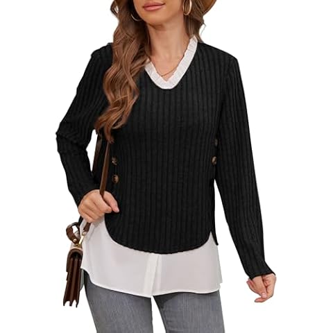 Abtel Women's Casual Ruffle V Neck Jumper Cover