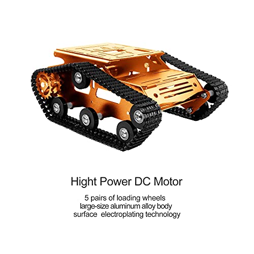 Image of Smart Robot Car Chassis Kit Aluminum Alloy Big Tank Chassis with 2WD Motors for Jetson Nano /Raspberry Pi /Arduino DIY STEM Education Projects and ROS Research (Gold, with DC Motor)