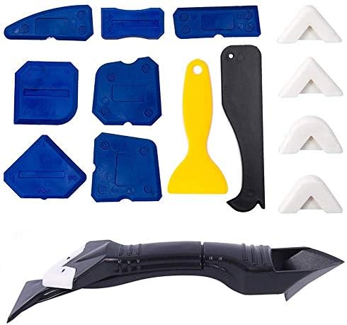 3 in 1 Silicone Caulking Tool Kit, 15 Pcs Caulk Remover and Finishing Tools Silicone Sealant Finishing Tool Grout Scraper Caulking Scraper Edge Tool for Bathroom Kitchen Window Sealing