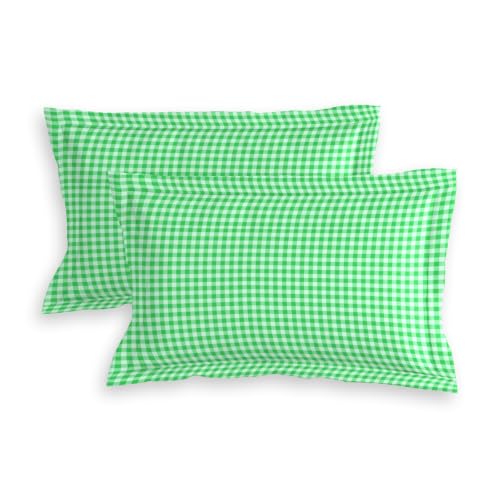 Image of MORADO Glace Cotton Flat Bedsheet for Double Bed with Zipper Pillow Covers, Soft Breathable Comfortable Bedding Sheet, Wrinkle Resistant Bed Cover for Bedroom Home Use 90x100 Inches,Green Check