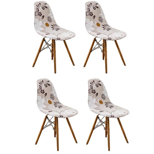 BSYMDH 4PCS Printed Shell Chair Covers Mid Century Modern Dining Chair Covers Shell Chair Cover Lounge Armless Chair Cover Armless Chair Protector Stretch Slipcovers for Dining Room and Office,18
