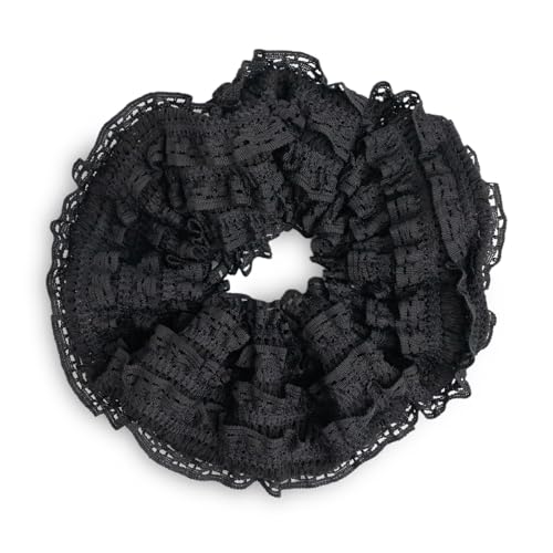 SXQLYH Haargummis aus Spitze Elastics, Zopfband aus Spitze, Dickes Weiches Bequemes Haarband Gummiband 14CM, Scrunchies Pferdeschwanz Halter Winterhaar Bobble für Damen Dickes Langes Haar (Schwarz)