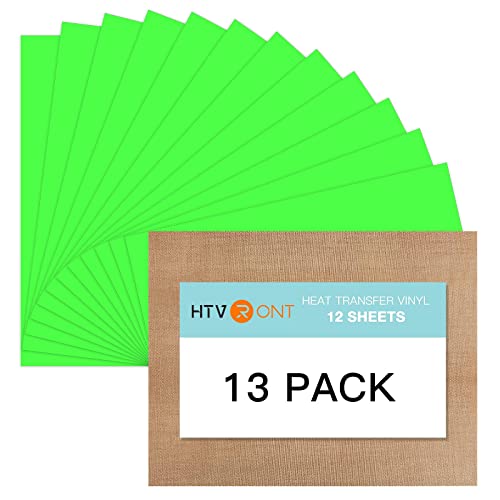 Image of Neon Green HTV Heat Transfer Vinyl: 13 Pc 12 x 10 Neon Green Iron on Vinyl | Neon Green Iron on Vinyl for T-Shirt, Neon Green Heat Transfer Vinyl for All Cutting or Heat Press Machine