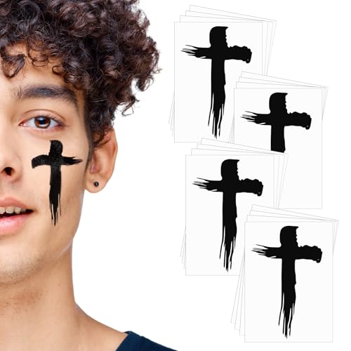 Marspark 24 Pcs Cross Eye Black Temporary Tattoos for Man Woman Sports Eye Black Stickers for Football Baseball Softball Birthday Party Supplies