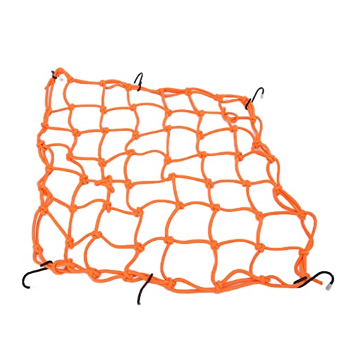 CUEI Motorrad Gepäcknetz, 30,5 x 30,5 cm Helmaufbewahrung, Latex Bungee Gepäcknetz, Dickes 25 kg schweres Gepäcknetz, dehnbar bis 35 Zoll, 6 verstellbare Haken für Paddleboard, Fahrrad, ATV,(Orange)