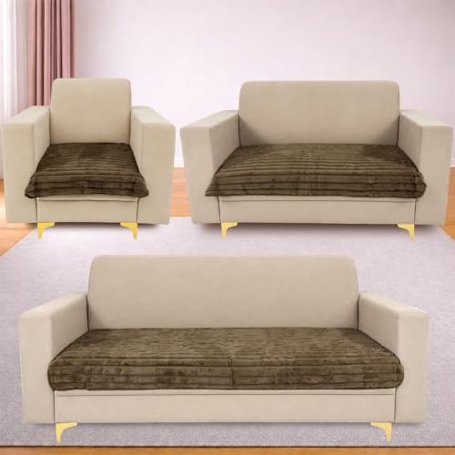 Image of Homerz Premium Rabbit Fur Sofa Cover with Anti-Skid Backing, Soft Plush Fabric Sofa Protector for Living Room Furniture (Coffee, 6 (3+2+1) Seater, Only Seat Cover)