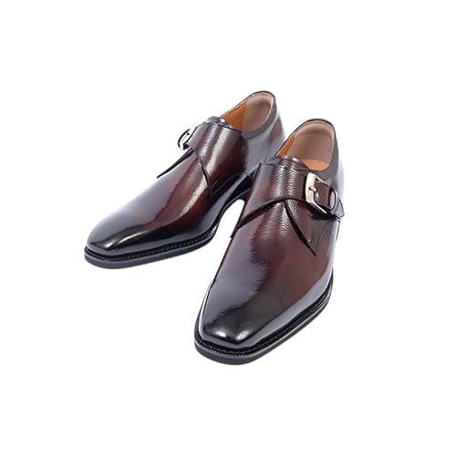 0308ビジネスシューズ 本革 革靴 紳士靴 プレーンモンク 6cmアップ シークレットシューズ No.1925 ブラウン 24.0cm