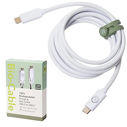 Type C Charger - 20V 5A Fast Charging Cable with 100W Power Output & 20Gps High-Speed Sync Data - USB-C Charger Compatible with Laptops & Smartphones - 6.5 ft Biodegradable Cord - White