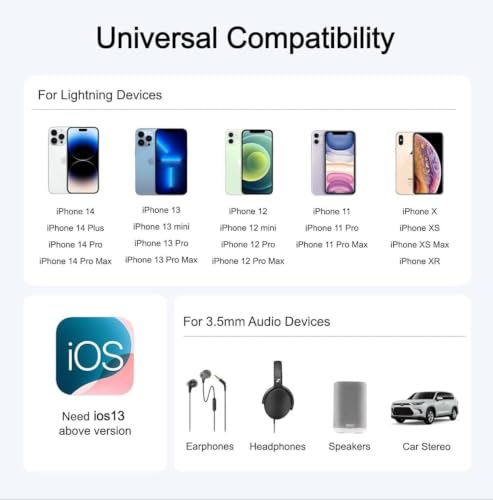 Image of Elebase Lightning to 3.5mm Headphone Adapter | AUX Audio Jack Converter Compatible for iPhone 14 /13 /12 /11 /X /8 | Hi-Fi Sound Quality | Durable Metal Design | iOS Compatible, Warranty