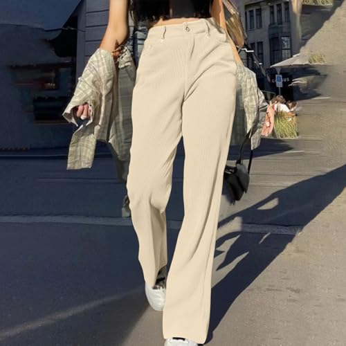 Corduroy Pants Women Vintage High Waisted Straight Leg Pants Casual Loose Fit Corduroy Trousers with Pockets4