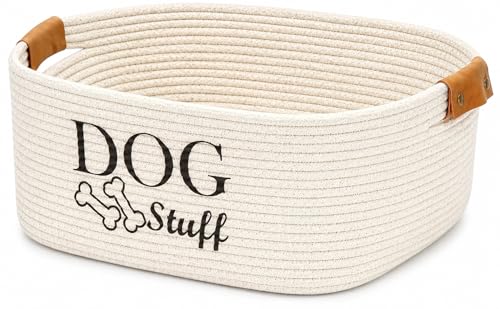 Geyecete Square Dog toy basket storage Cotton Rope Storage Basket Pet/Pet Toy And Accessory Storage Bin Doy Toy Box-Beige