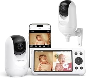 momcozy BM04 Video Babyphone mit 2 Kameras & App, 1080P 5-Zoll WLAN Babyfone Monitor, 4X Zoom, Bewegungs- & Weinerkennung, sicherer Zaun, klare Nachtsicht, 2-Wege-Gespräch, Foto- & Videoaufzeichnun
