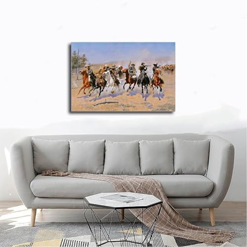 Impression sur toile A Dash for The Timber Frederic Remington avec cadre tendu - 4