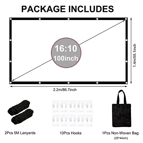 Projector Screen,100inch- 16:10 HD Portable Movie Screen Outdoor Projection Movies Screen, Portable Double-Sided Movies Screen For Home Theater with Carry Bag and Tight Straps - Image 3