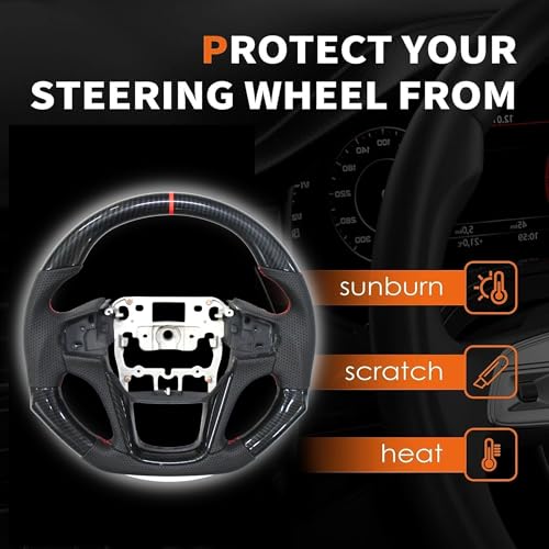 Image of KMH Premium Black Steering Wheel Compatible with Mahindra Old Thar 3 Door - D Cut Flat Bottom Sporty Look, Enhanced Grip & Fit Plug and Play Car Interior Accessories (Real Carbon)