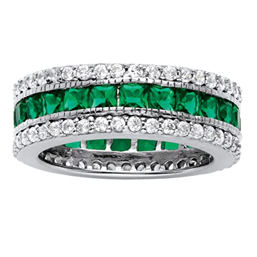PalmBeach Platinum-plated Sterling Silver Princess Cut Simulated Green Emerald and Round Cubic Zirconia Bridal Eternity Ring Sizes 6-10
