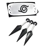 AIYAYI Ninja Leaf Village Headband Ninja Shinobi Cosplay Headband with 3PCS White Ninja Weapons Prop