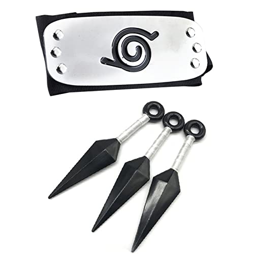 Aiyayi Ninja Leaf Village Headband Ninja Shinobi Cosplay Headband With 3Pcs White Ninja Weapons Props Small Kunai Plastic For Anime Cosplay #TOP4
