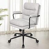 ELFORDSON Mid-back Home Office Chair with Armrests, Dual-padded Comfy Vanity Chair, Ergonomic Executive PC Work Desk Chair, Tilt, Adjustable Height, Swivel, Chenille, Grey