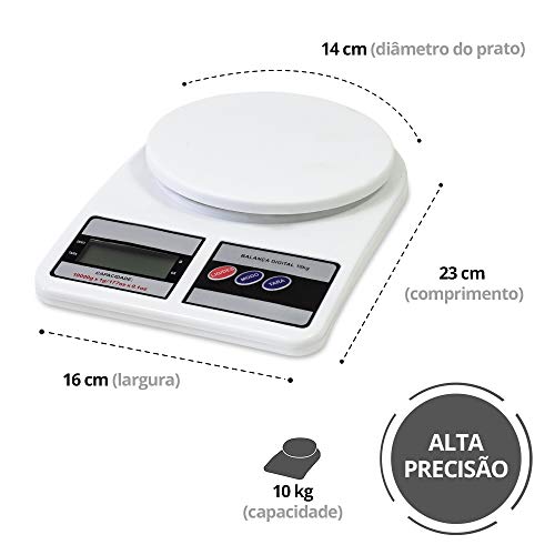 Balança de Cozinha Digital Alta Precisão tara ingredientes Dieta Fitness 10 kg Cor:Branco (CK)