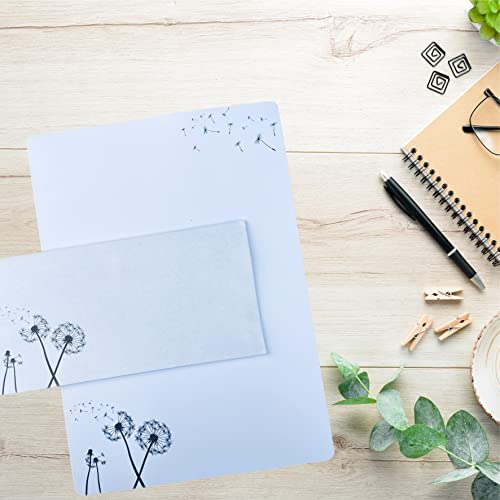 zartbesaitet.com Schöne Produkte aus Papier - Briefpapier Pusteblume DIN A4 - 20 Pusteblumen-Briefbogen A4 - 10 DIN Lang-Briefumschläge - Weiß, Klassisch