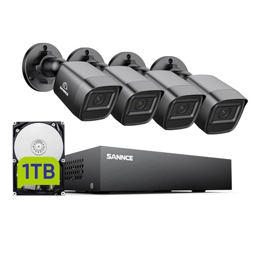SANNCE Sistema di telecamere di sorveglianza 8CH 1080P 5 in 1 registratore DVR CCCTV con disco rigido da 1 TB e 4 telecamere impermeabili con visione notturna a 100 piedi, allarme di movimento e