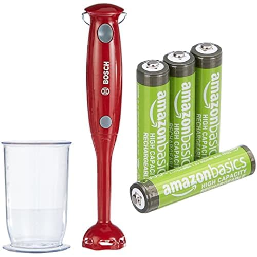 Theo Klein Bosch Batidora, Copa graduada, & Pilas AAA Recargables Amazon Basics 4 unid, 850mAh