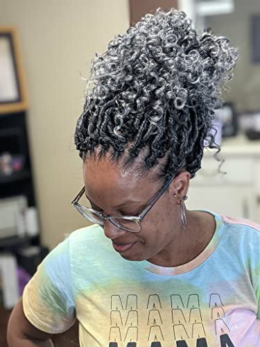 Goddess Faux Locs Crochet Hair for Black Women -14 Inch 6 Packs 144 Strands Ombre Black to Gray and Silver,Pre Looped Synthetic Hair Extensions(14"-6 Packs,T1B/Gray/Silver)